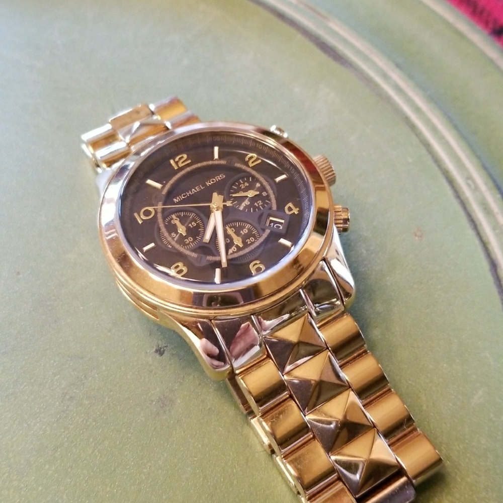 Michael Kors Oversize Goldtone Black Runway Watch